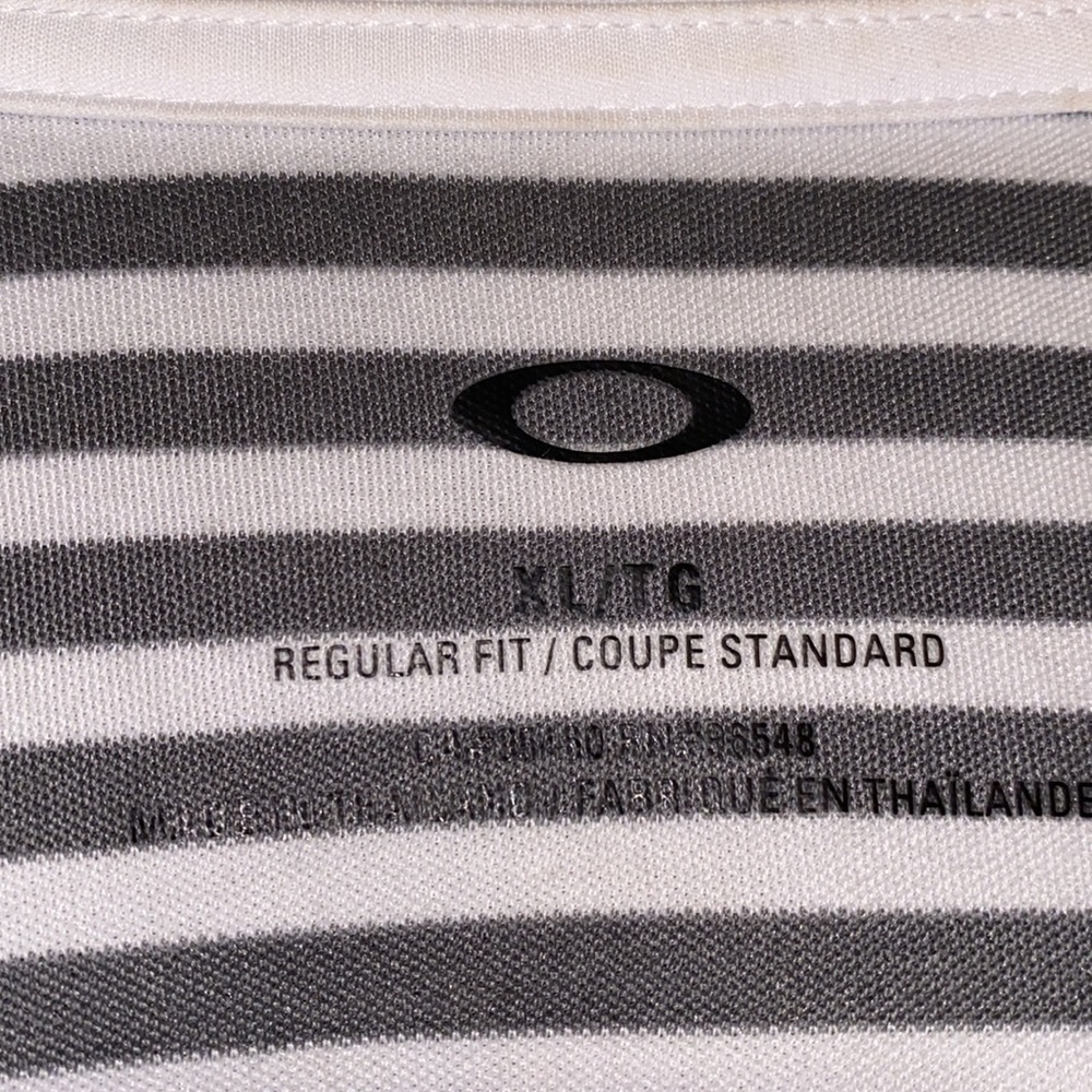 Oakley Gray & white striped collared polo shortsleeve men’s regular fit shirt XL - Picture 2 of 9